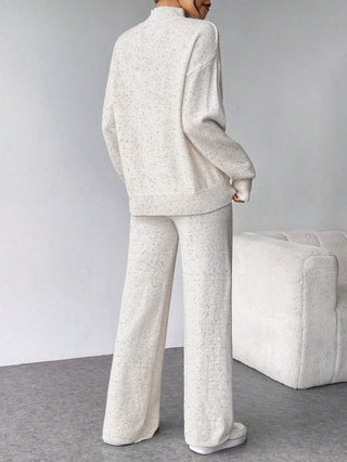 Loose Knit Sweater And High Waist Elastic Pants Set