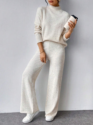 Privé 2pcs Elderly Women Casual Comfortable Loose Knit Sweater And High Waist Elastic Pants Set