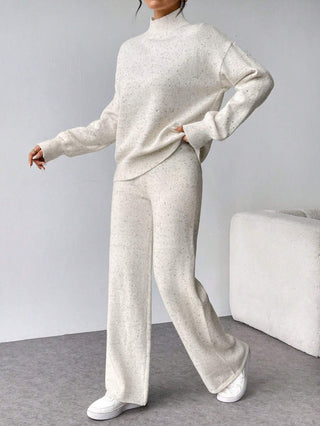 Loose Knit Sweater And High Waist Elastic Pants Set