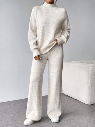 Loose Knit Sweater And High Waist Elastic Pants Set