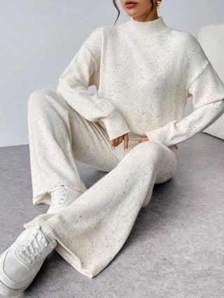 Loose Knit Sweater And High Waist Elastic Pants Set