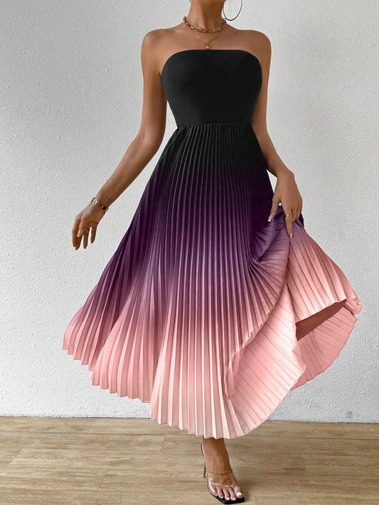 Clasi Women Ombre Color Sexy Strapless Dress