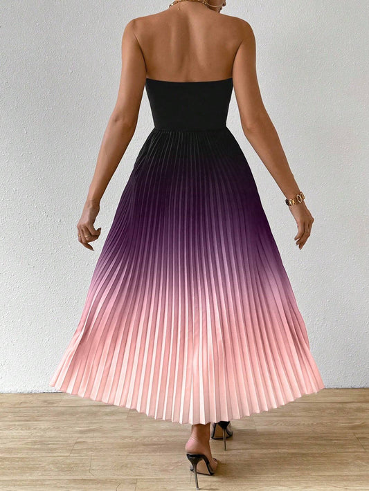 Clasi Women Ombre Color Sexy Strapless Dress
