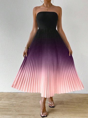 Clasi Women Ombre Color Sexy Strapless Dress