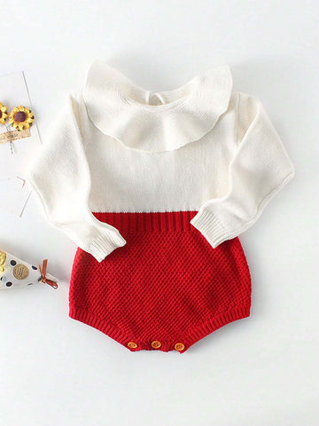 Baby Girl Ruffle Trim Keyhole Back Knit Bodysuit