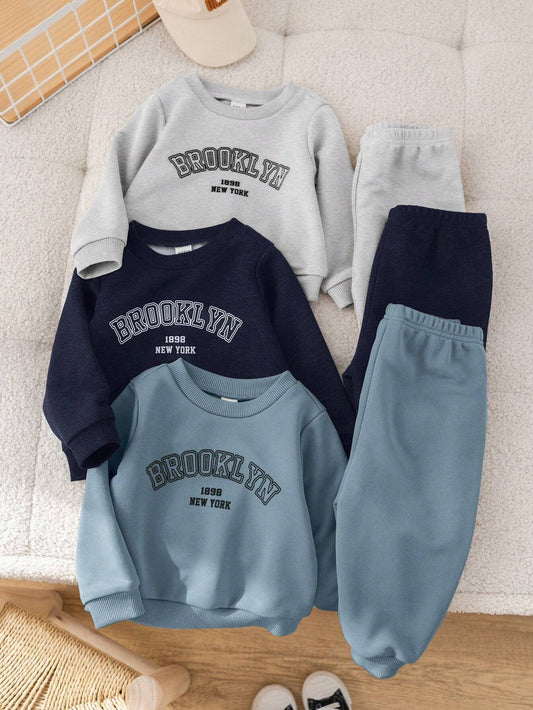 6pcs/Set Baby Boys/Girls Casual Letter Print Long Sleeve Sweatshirt And Elastic Waist Pants Set