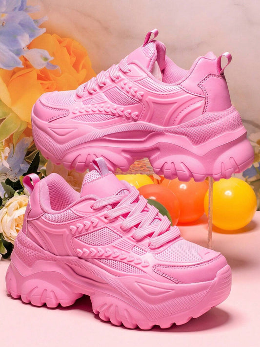 Women's Fashionable Pink Princess Style Wedge Sneakers