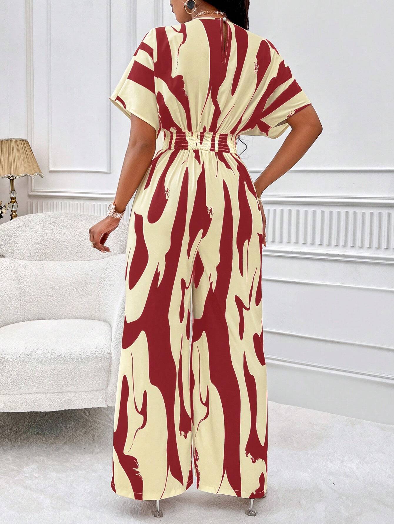 Lyxana Allover Print Batwing Sleeve Shirt Jumpsuit