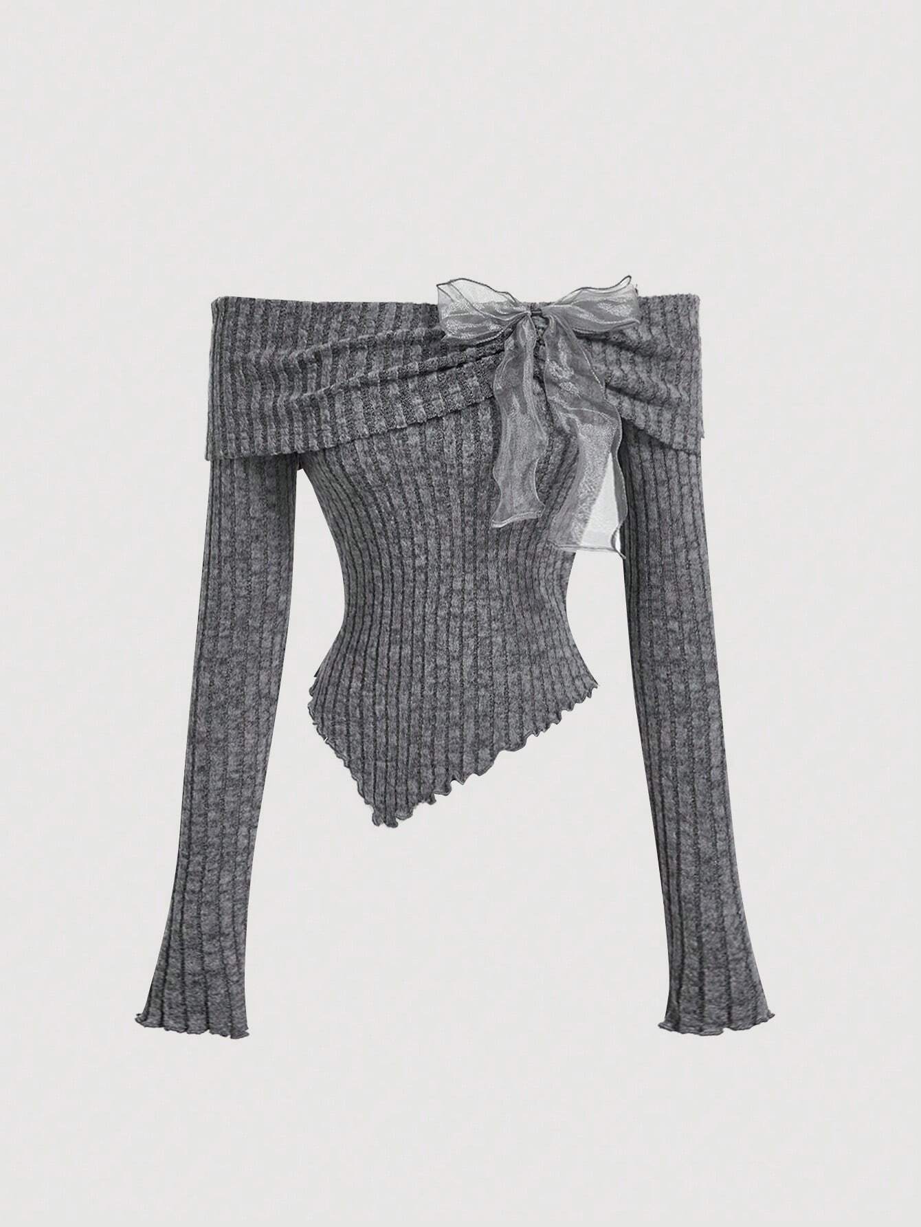 MOD Women's Off-Shoulder Bowknot Long Sleeve T-Shirt Top