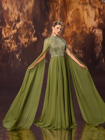 Giffniseti Women's Formal Banquet Evening Dress With High Neck