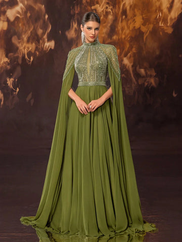 Giffniseti Women's Formal Banquet Evening Dress With High Neck