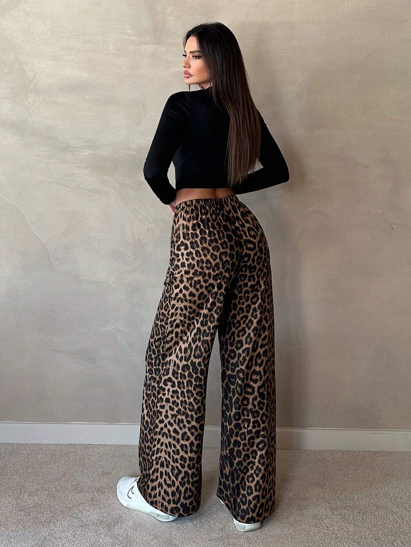 Tall Casual Street Leopard Print Loose Straight Wide Leg Pants