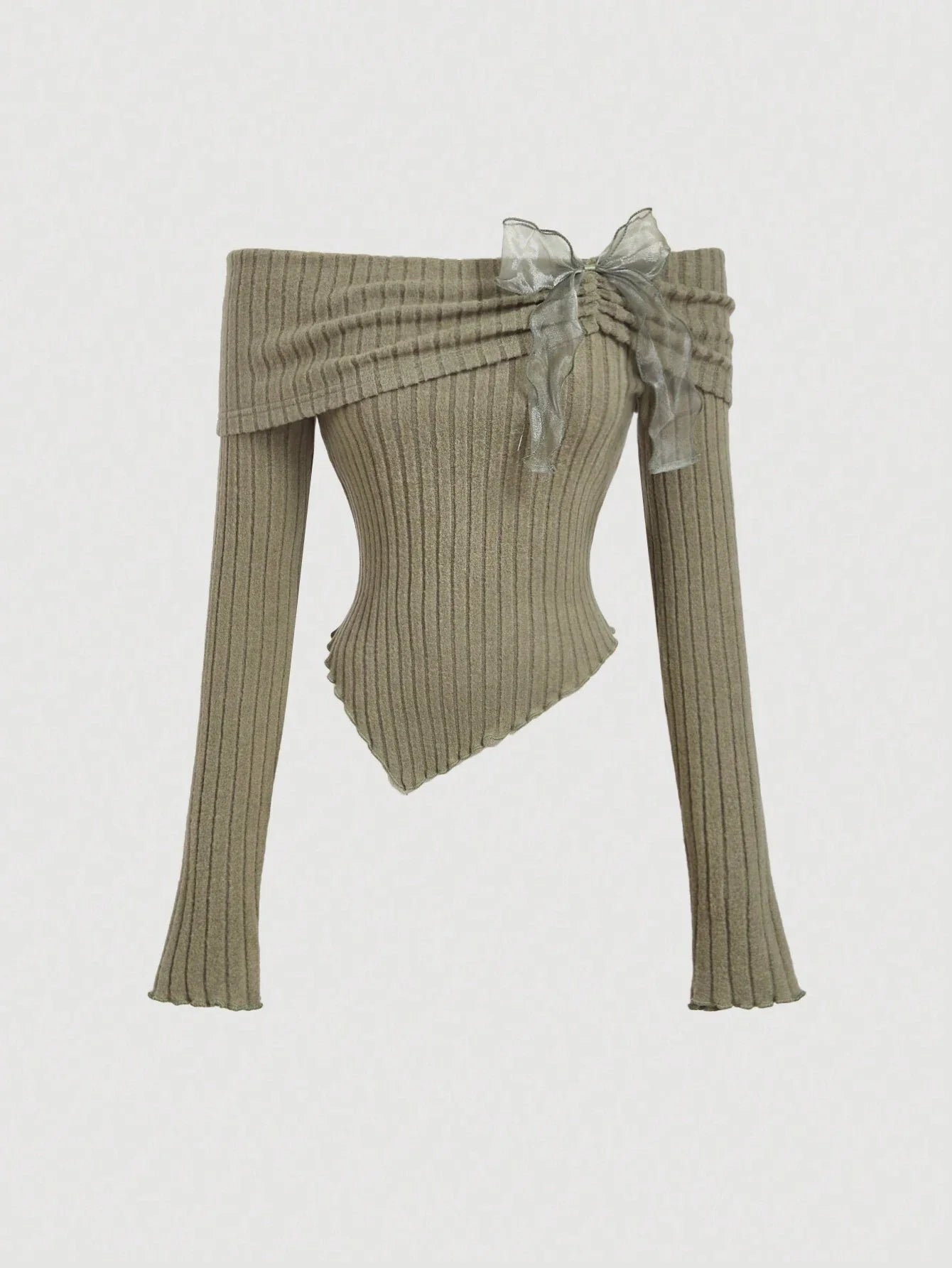 MOD Women's Off-Shoulder Bowknot Long Sleeve T-Shirt Top