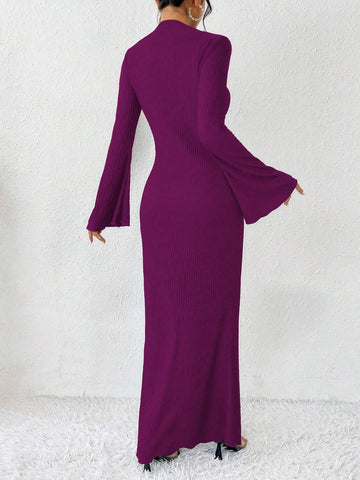 Raffinéa Solid Color Trumpet Sleeve Mermaid Dress