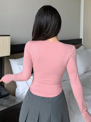 V-Neck Long Sleeve Simple T-Shirt