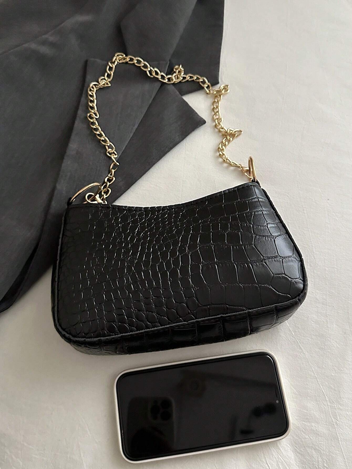 Crocodile Embossed Chain Bag