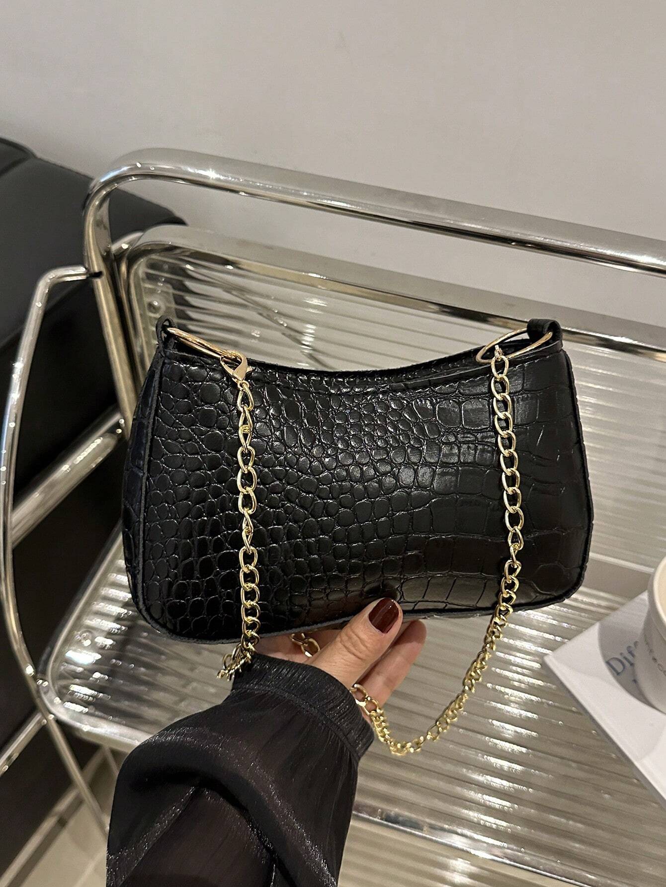 Crocodile Embossed Chain Bag