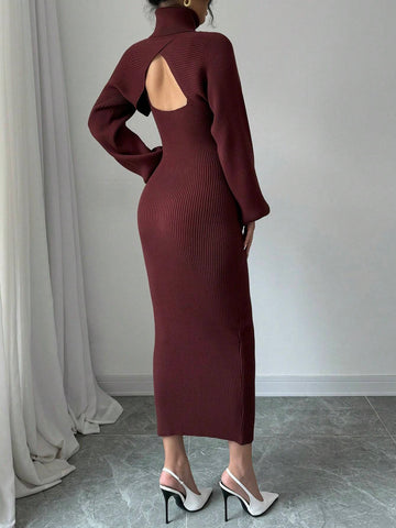 Raffinéa V-Neck Sleeveless Sweater Dress + High Neck Cropped Lantern Sleeve Pullover Sweater Set