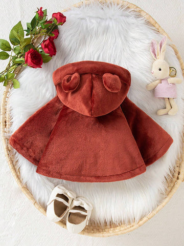 2-24M Baby Girls Furry Hooded Cape, Thick & Cozy