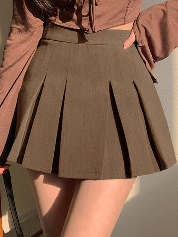 DAZY Women Leisure College Style Solid Color Pleated Skort