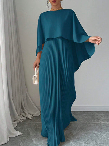 Priv� Women Elegant Solid Color Minimalist Casual Poncho Sleeve Dress