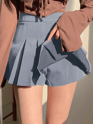 DAZY Women Leisure College Style Solid Color Pleated Skort