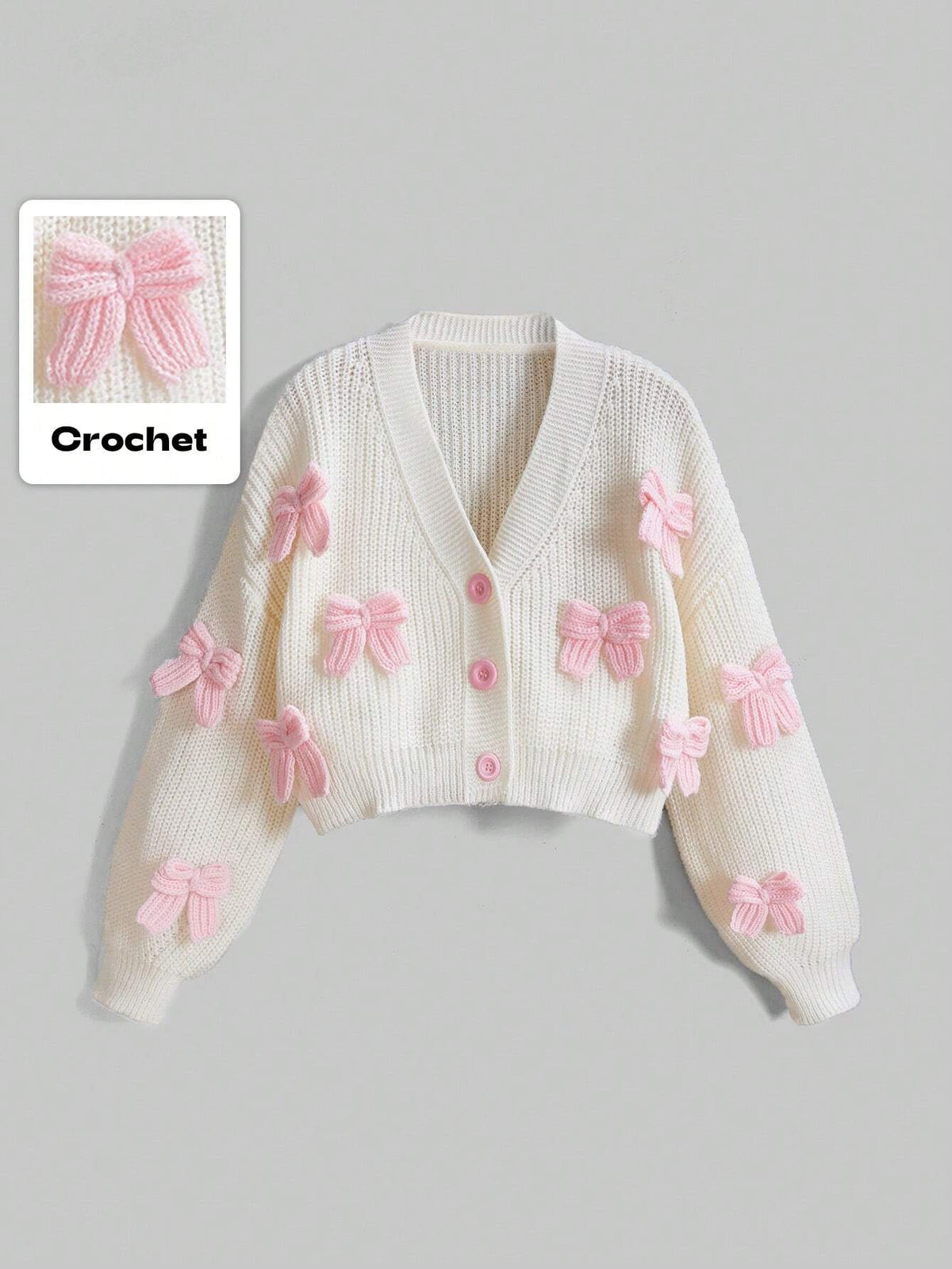 ROMWE Kawaii Women's Pink Three-Dimensional Bow Accessories Cute Girl Minimalist Sexy Cardigan