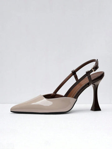 Women's Pointed Toe Patent Leather Elegant Strap Decoration High Heel Shoes