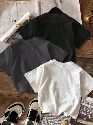 3pcs California Letter Graphic Round Neck Short Sleeve Cropped T-Shirt