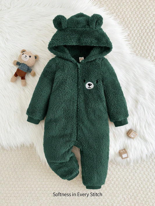 Cozy Pixies Baby Boy Cartoon 3D Ear Patched Hooded Thick Furry Jumpsuit