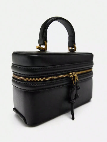 Fashionable Hard-Sided Blue Square Handbag, With Dual Shoulder Straps
