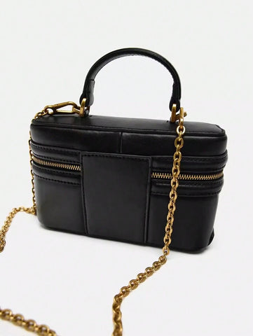 Fashionable Hard-Sided Blue Square Handbag, With Dual Shoulder Straps
