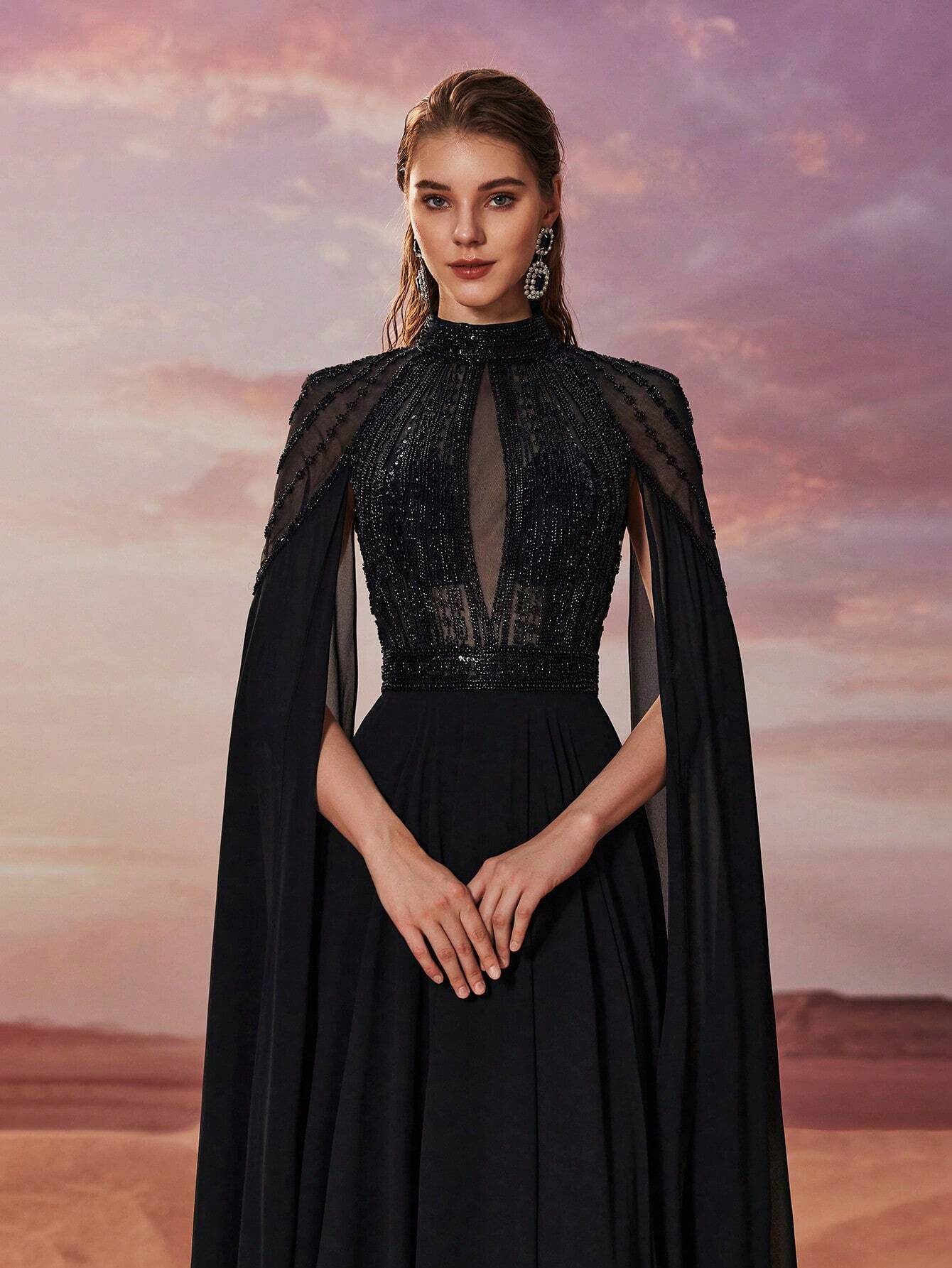 Giffniseti Women's Formal Banquet Evening Dress With High Neck