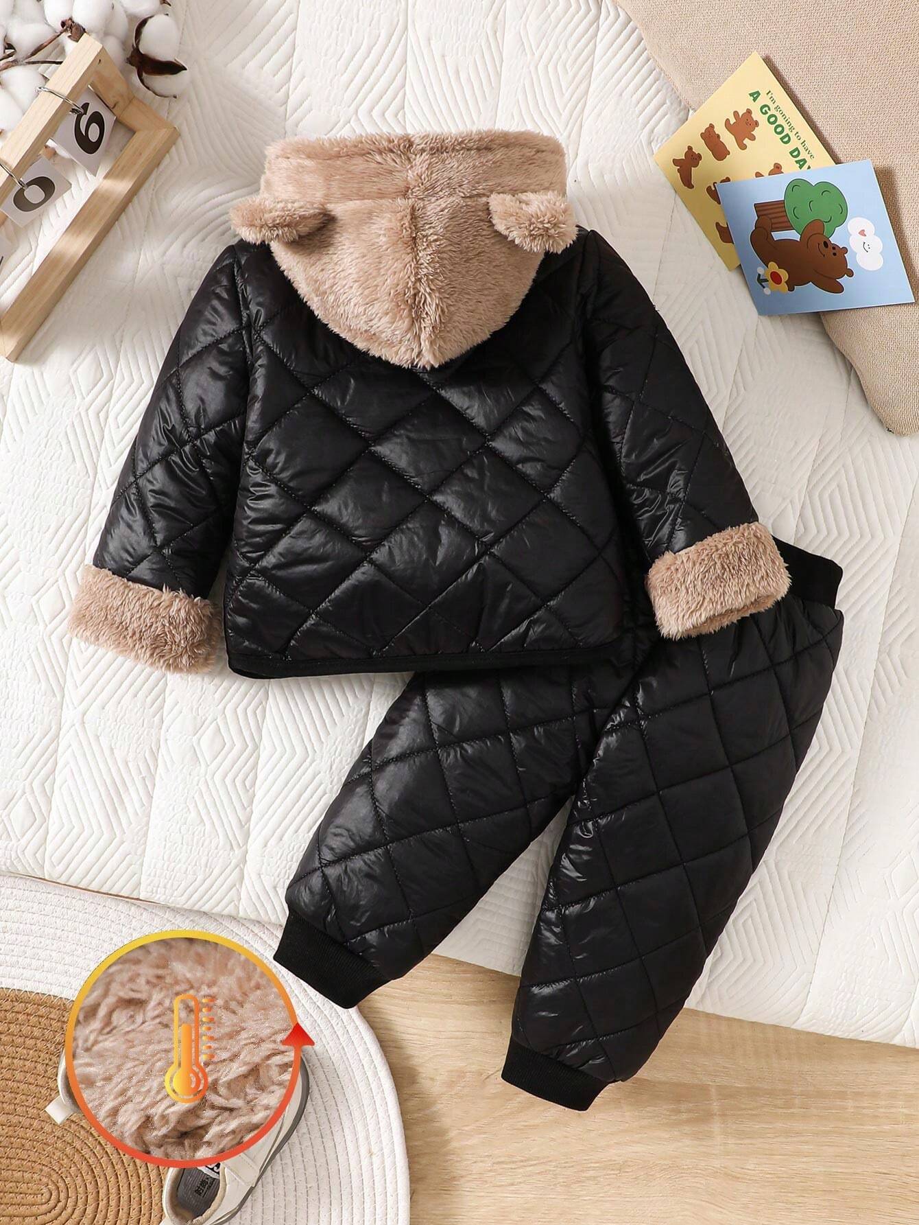 2pcs Baby Boys/Girls Winter Warm Thicken Fleece Lined Hoodie & Pants Set