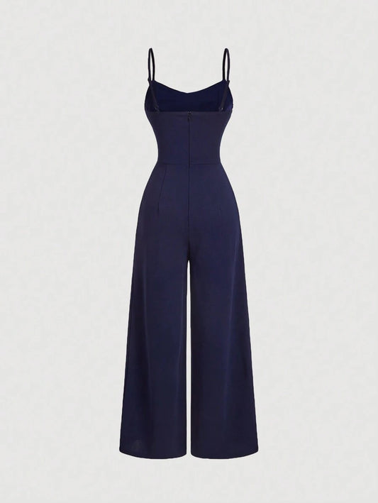 Retro Lace Hollow Out , Wide Leg Jumpsuit