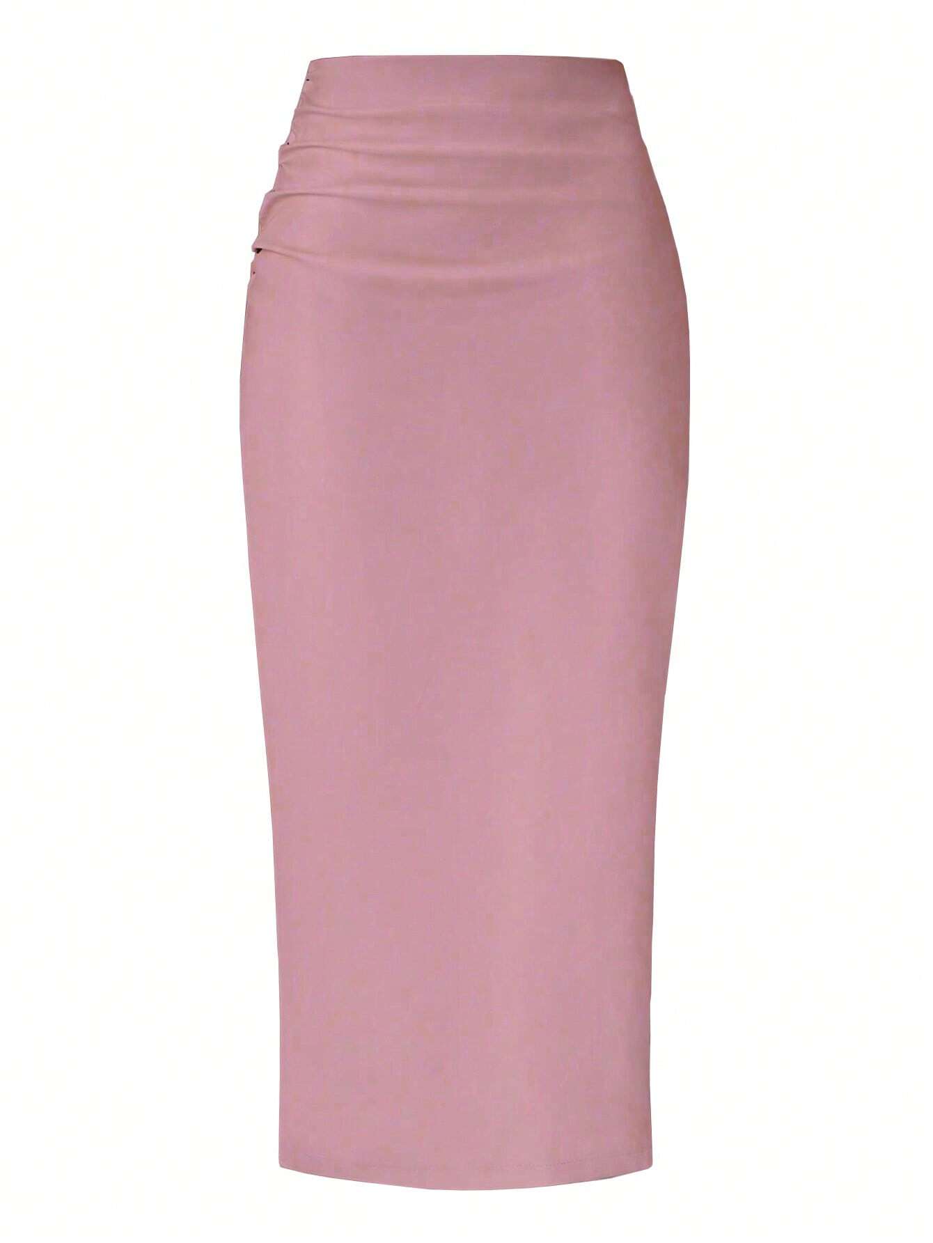 Raffin�a Solid Color Pleated Back Zipper Slit Skirt