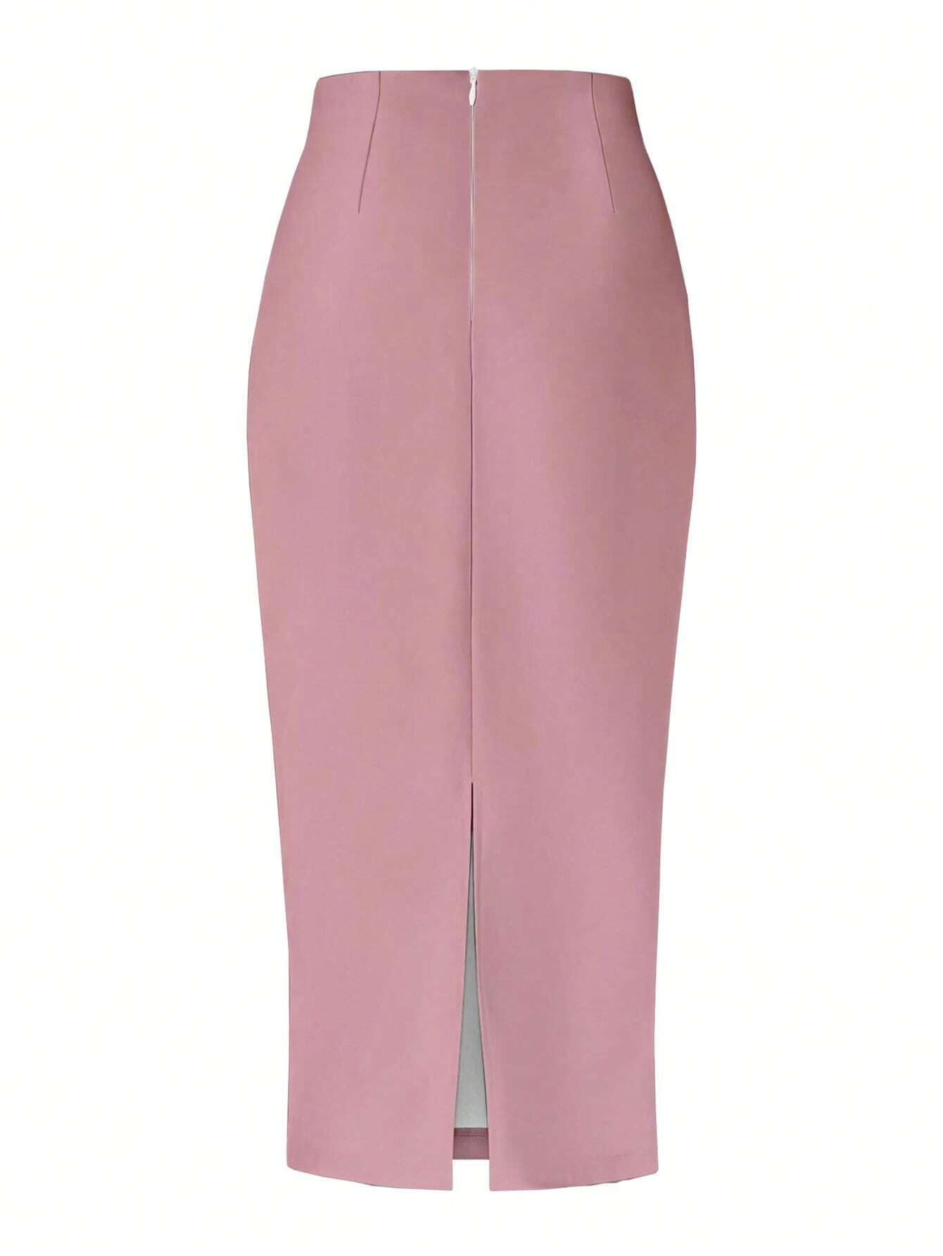 Raffin�a Solid Color Pleated Back Zipper Slit Skirt