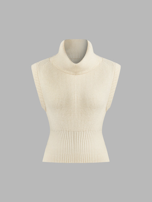 Knit High Neck Solid Split Vest