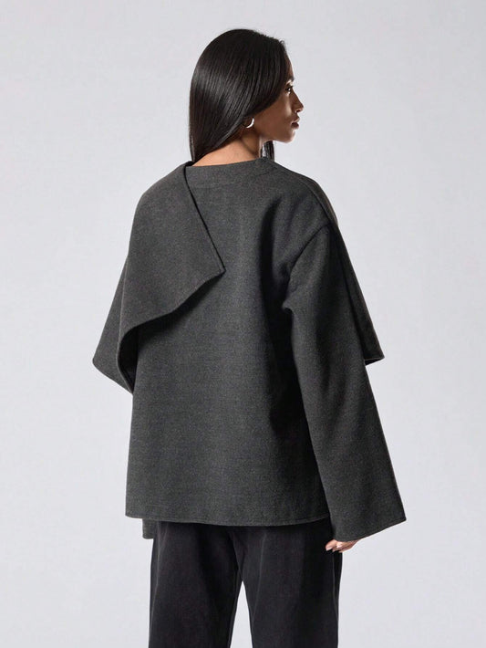 Minimalana Solid Color Cape Coat Poncho Overcoat