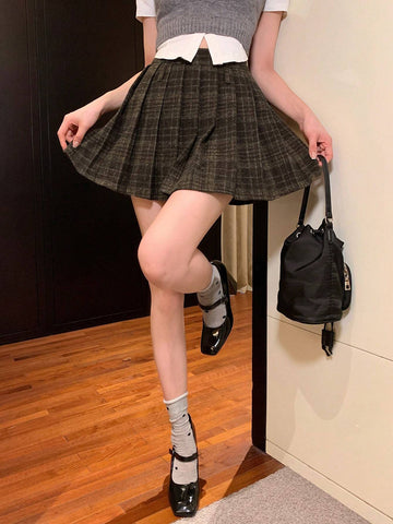 DAZY Plaid Pleated Mini Skirt For Women