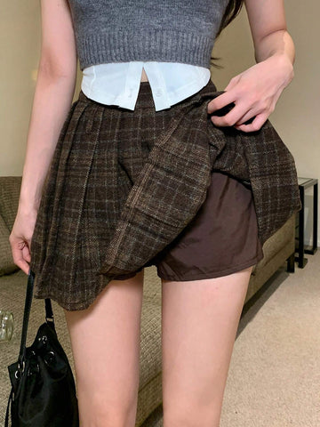 DAZY Plaid Pleated Mini Skirt For Women