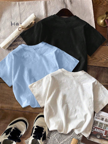 3pcs California Letter Graphic Round Neck Short Sleeve Cropped T-Shirt
