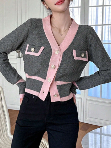 DAZY Colorblocked Cardigan With Open Front