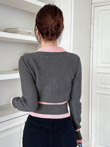 DAZY Colorblocked Cardigan With Open Front