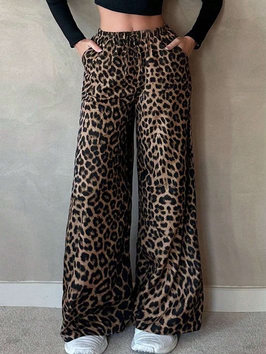 Tall Casual Street Leopard Print Loose Straight Wide Leg Pants