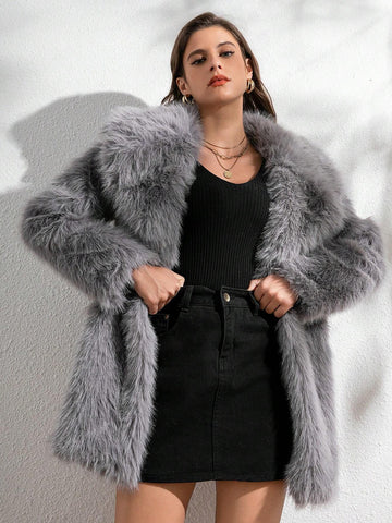 RELISH NOLESS Lapel Neck Slant Pockets Fuzzy Coat