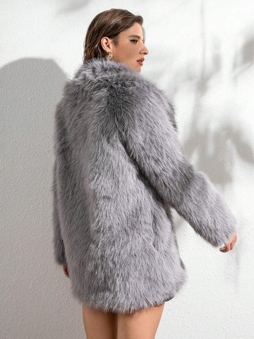 RELISH NOLESS Lapel Neck Slant Pockets Fuzzy Coat