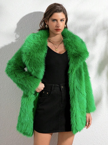 RELISH NOLESS Lapel Neck Slant Pockets Fuzzy Coat