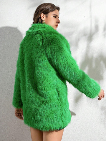 RELISH NOLESS Lapel Neck Slant Pockets Fuzzy Coat