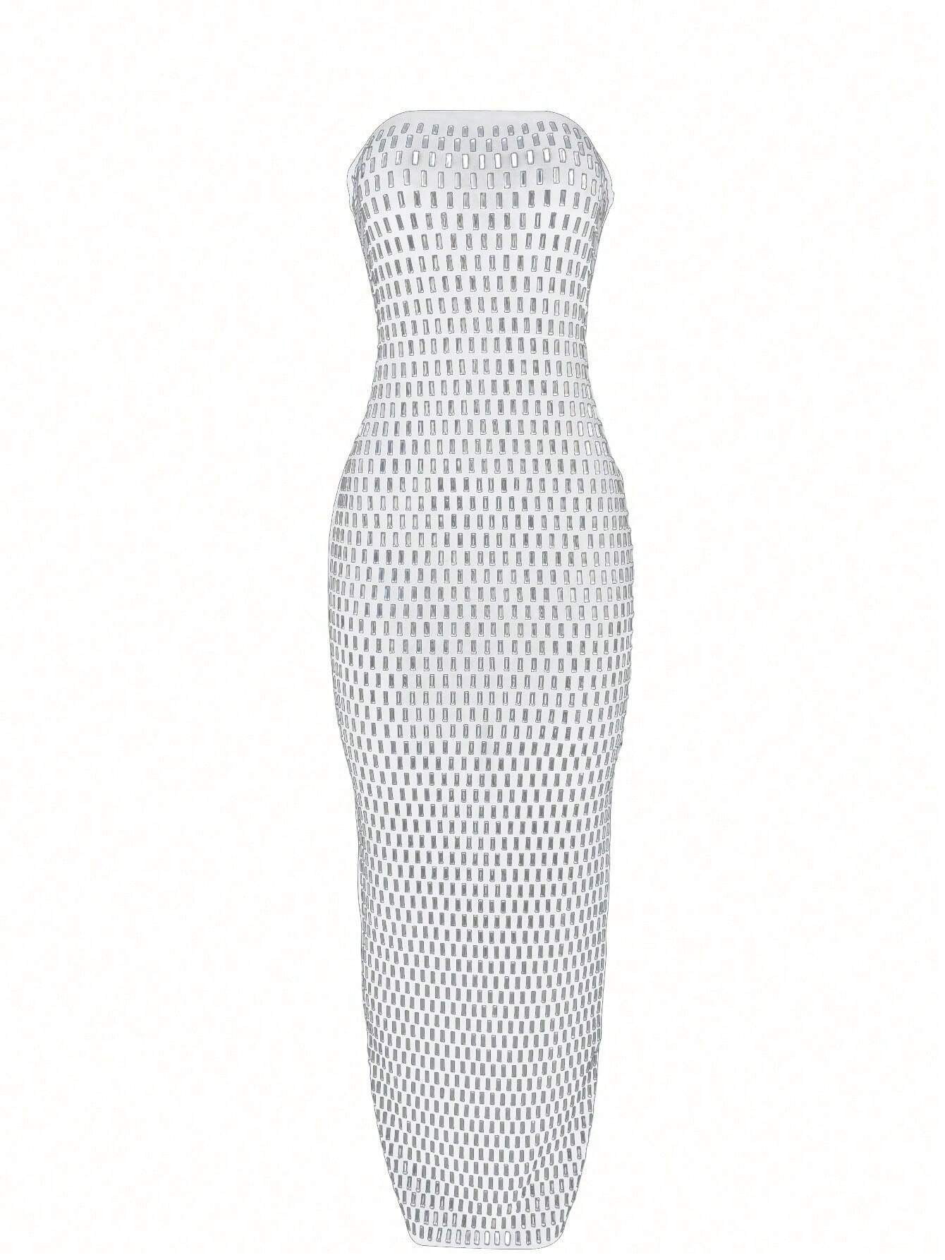 Women's Solid Color Rhinestone Decorated Sleeveless Long Dress